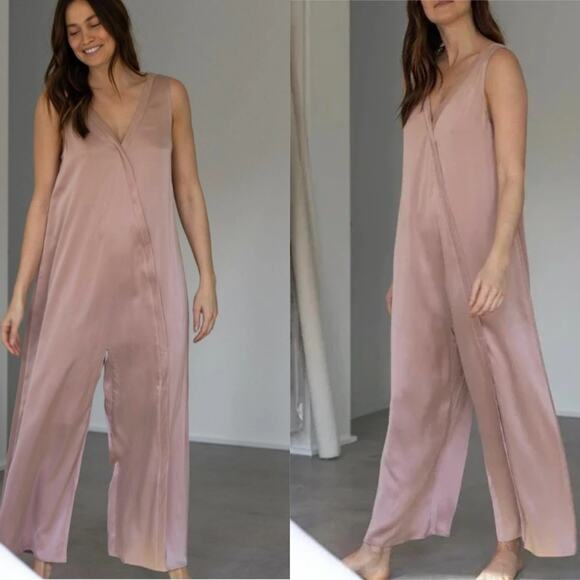 lunya Pants - Lunya Washable Silk Double V Jumpsuit Otium Tan Pink